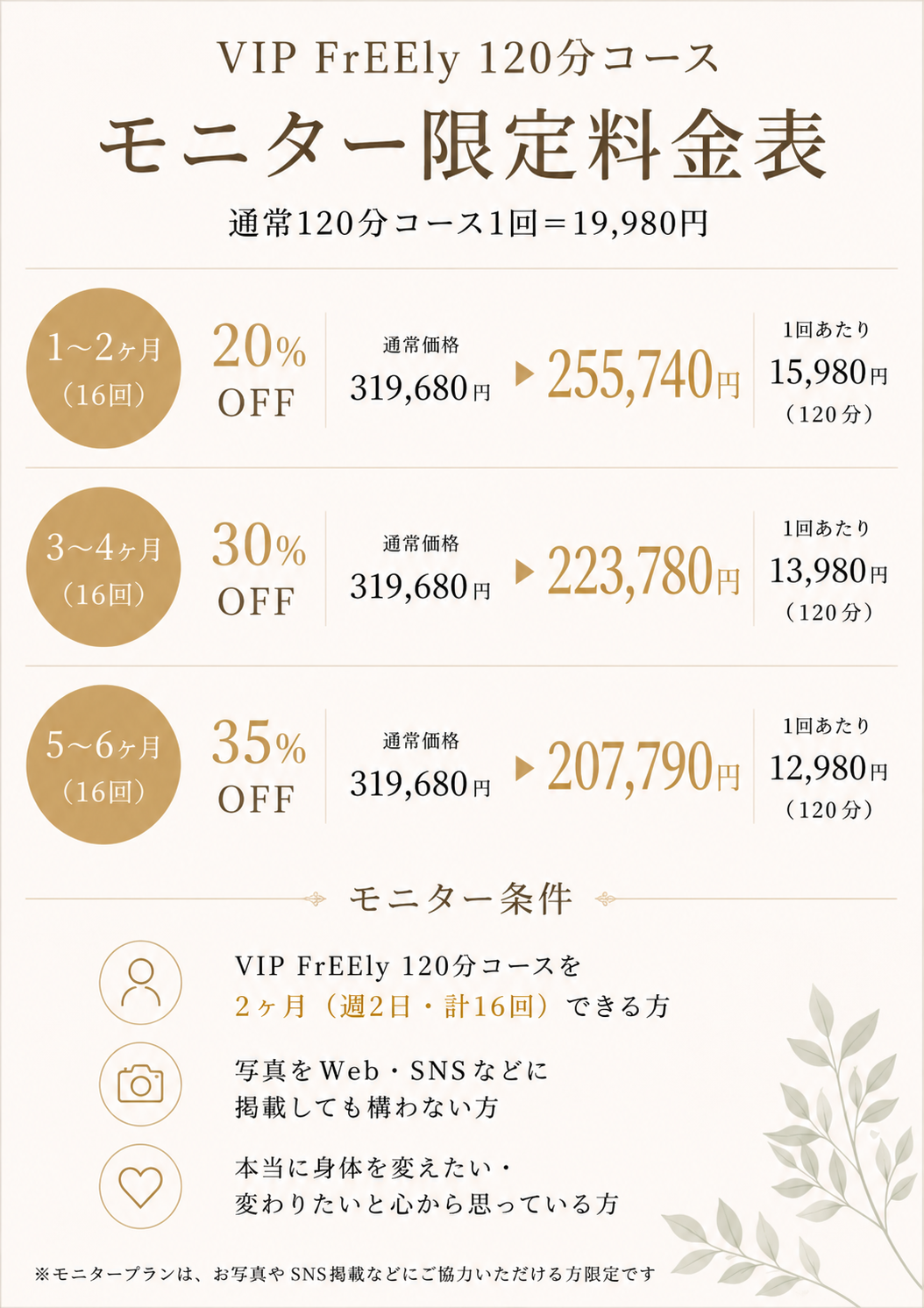 FrEEly モニター限定料金表